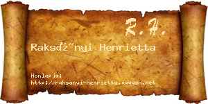 Raksányi Henrietta névjegykártya